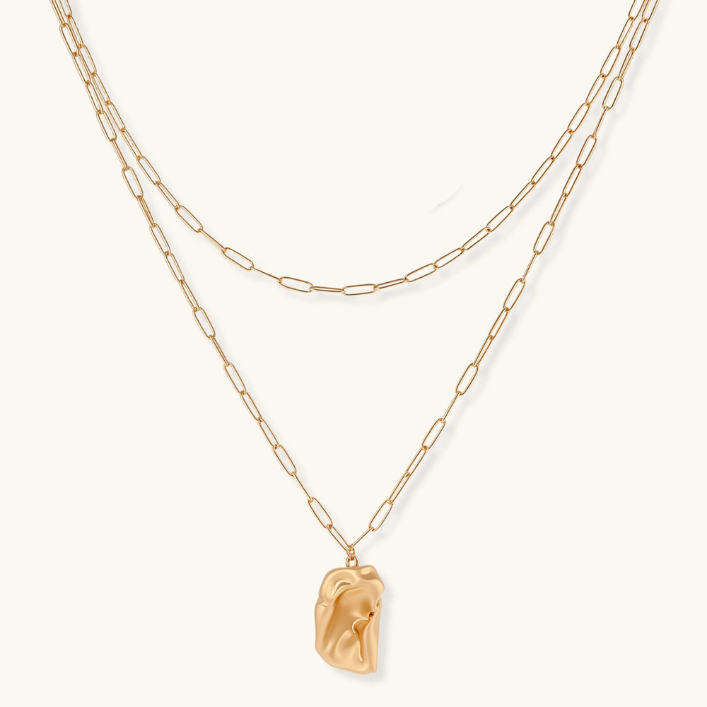 Molten Dreams gold-tone layered necklace on a white background
