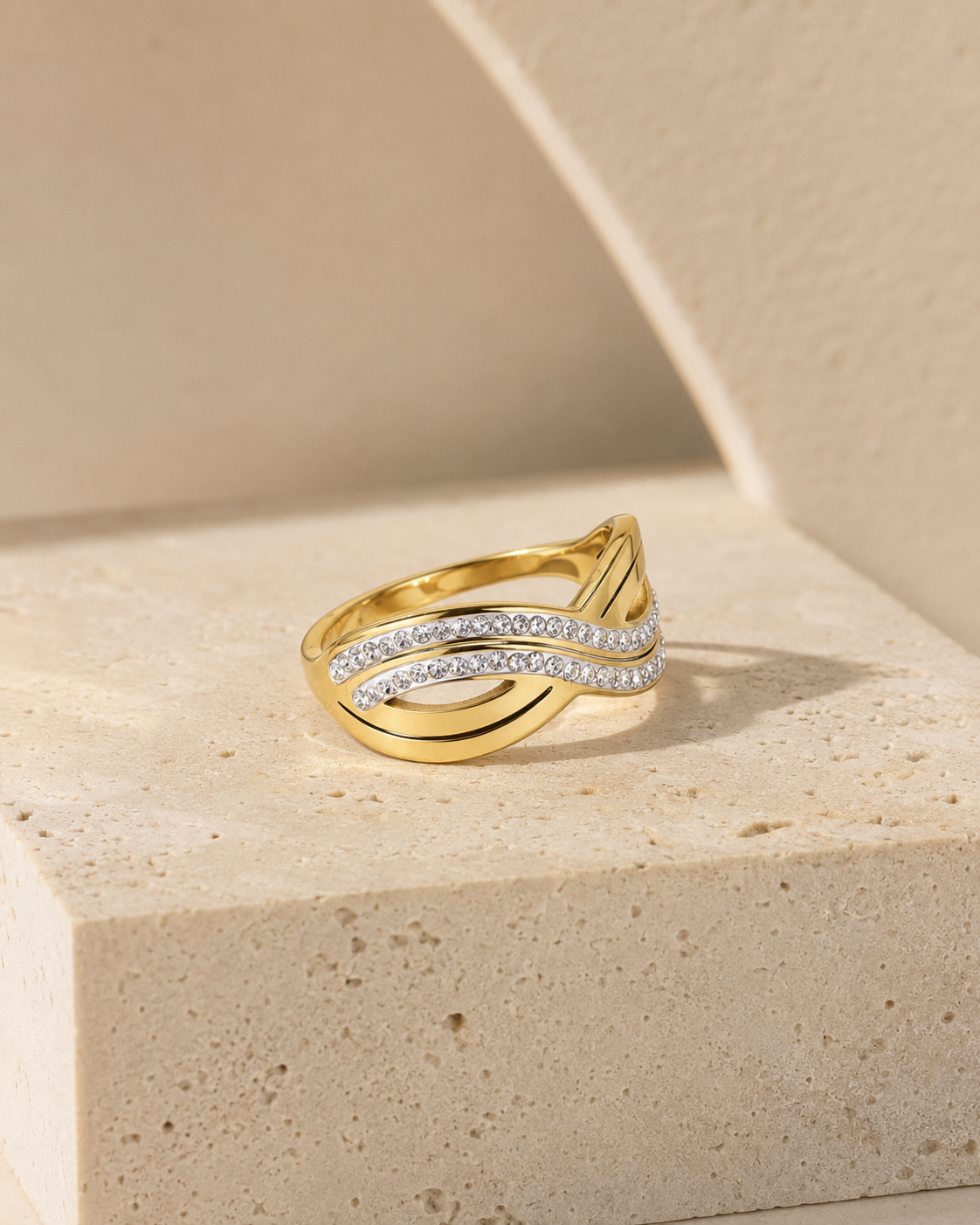 Golden Wave Flow Ring gold-tone ring in a studio environment