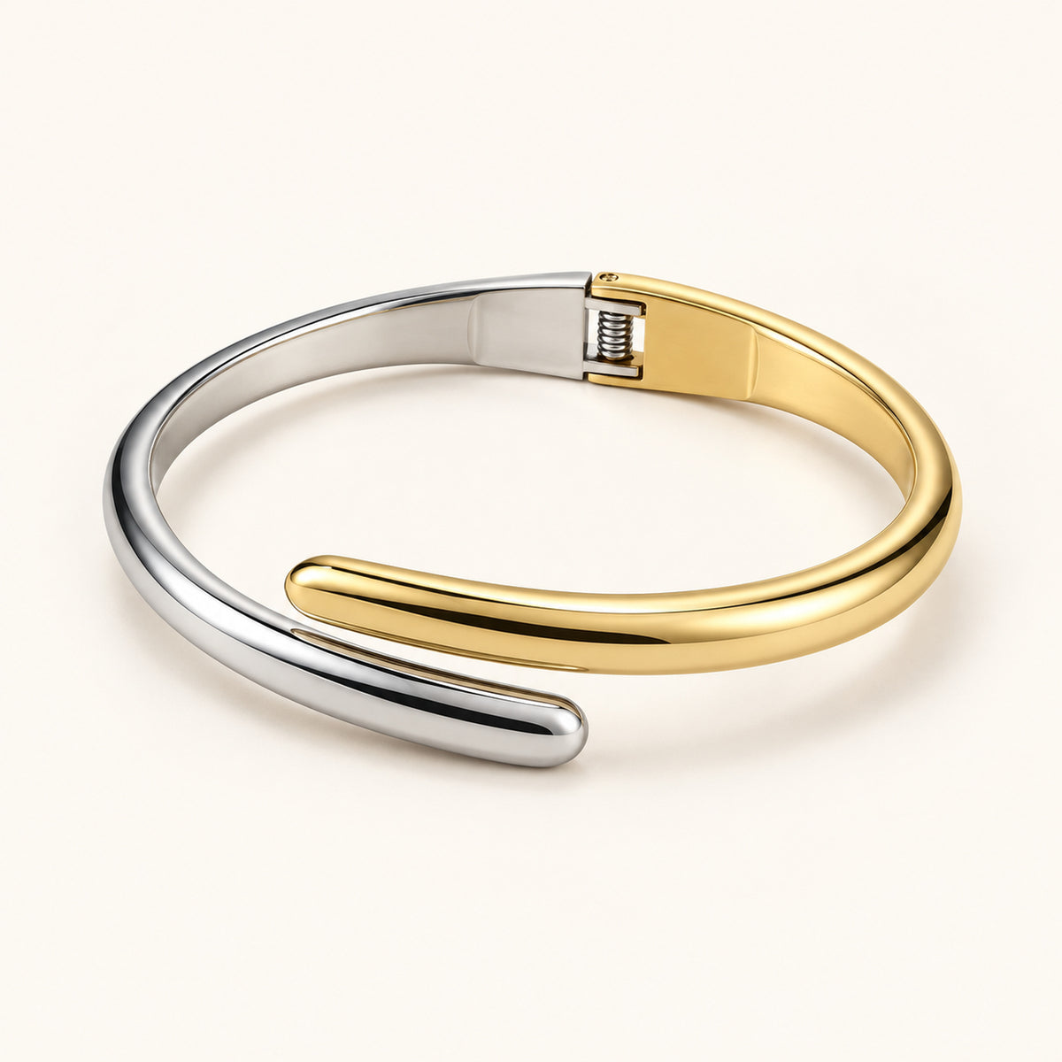 Elara Dual Tone Cuff silver and gold-tone bracelet on a white background